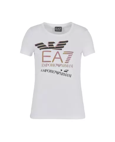 t-shirt bianca da donna con maxi stampa logata avanti | EA7 t-shirt bianca da donna con maxi stampa logata avanti | EA7