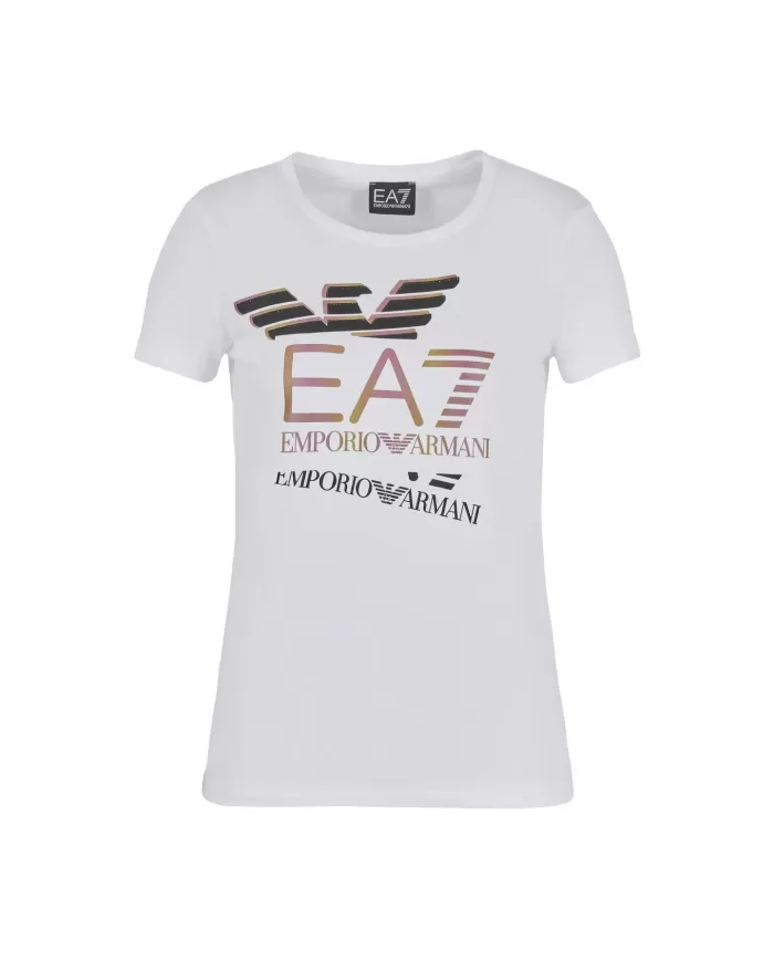 t-shirt bianca da donna con maxi stampa logata avanti | EA7 t-shirt bianca da donna con maxi stampa logata avanti | EA7