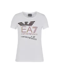 t-shirt bianca da donna con maxi stampa logata avanti | EA7