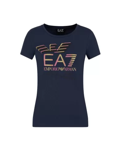 t-shirt navy blue da donna con maxi stampa logata avanti | EA7 t-shirt navy blue da donna con maxi stampa logata avanti | EA7