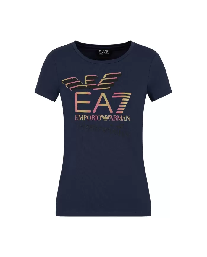 t-shirt navy blue da donna con maxi stampa logata avanti | EA7 t-shirt navy blue da donna con maxi stampa logata avanti | EA7