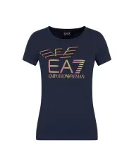 t-shirt navy blue da donna con maxi stampa logata avanti | EA7 t-shirt navy blue da donna con maxi stampa logata avanti | EA7