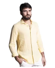 camicia slim gialla da uomo in lino con colletto francese | IMPURE