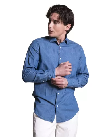 camicia slim Lt. blue da uomo in denim a tinta unita | IMPURE