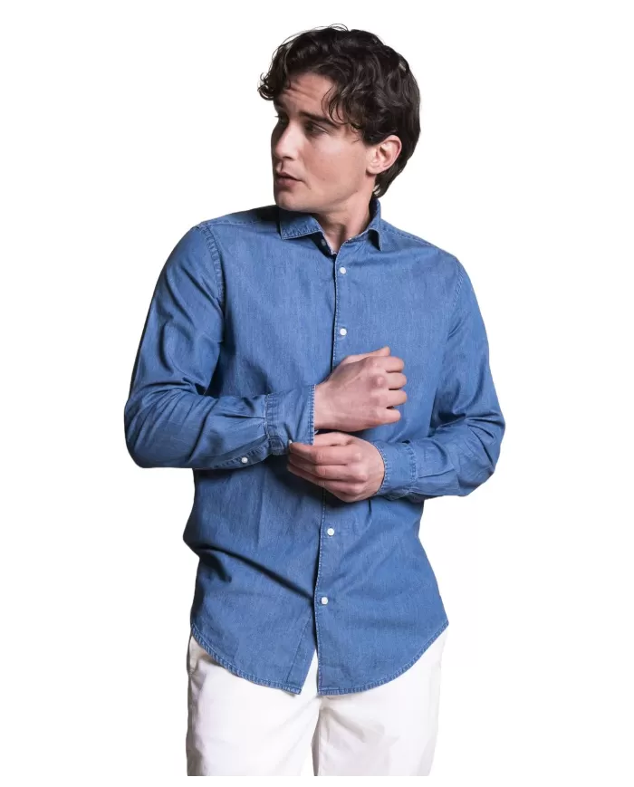 camicia slim Lt. blue da uomo in denim a tinta unita | IMPURE camicia slim Lt. blue da uomo in denim a tinta unita | IMPURE