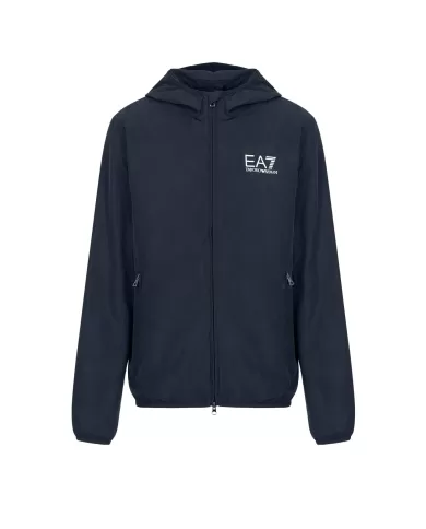giubbino night blue waterproof con cappuccio da uomo con logo | EA7