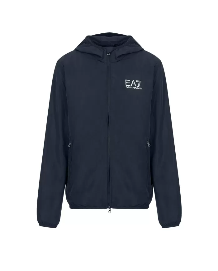 giubbino night blue waterproof con cappuccio da uomo con logo | EA7 giubbino night blue waterproof con cappuccio da uomo con logo | EA7