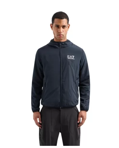 giubbino night blue waterproof con cappuccio da uomo con logo | EA7
