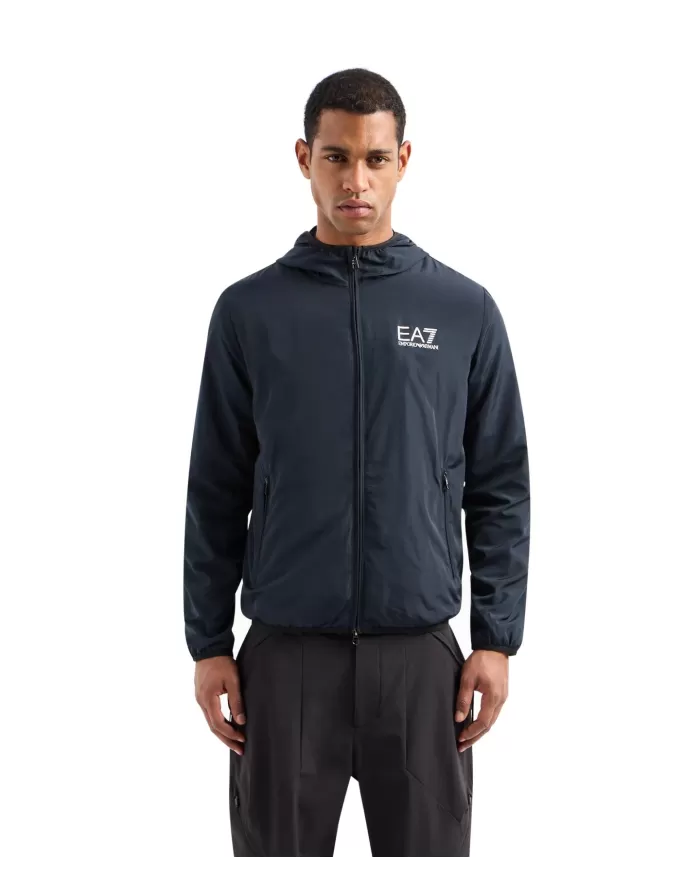 giubbino night blue waterproof con cappuccio da uomo con logo | EA7 giubbino night blue waterproof con cappuccio da uomo con logo | EA7