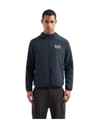 giubbino night blue waterproof con cappuccio da uomo con logo | EA7