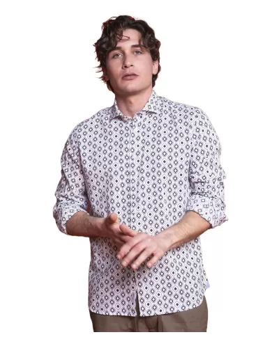 camicia bianca da uomo in lino con fantasia all-over | IMPURE
