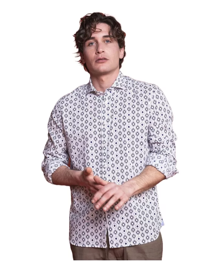 camicia bianca da uomo in lino con fantasia all-over | IMPURE camicia bianca da uomo in lino con fantasia all-over | IMPURE