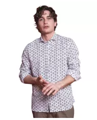 camicia bianca da uomo in lino con fantasia all-over | IMPURE