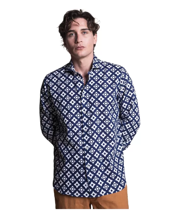 camicia navy da uomo in lino con fantasia all-over | IMPURE camicia navy da uomo in lino con fantasia all-over | IMPURE