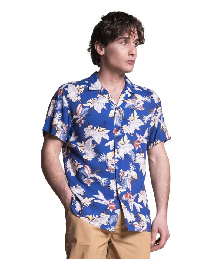 camicia da bowling blu da uomo con fantasia hawaiana | IMPURE camicia da bowling blu da uomo con fantasia hawaiana | IMPURE