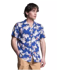 camicia da bowling blu da uomo con fantasia hawaiana | IMPURE