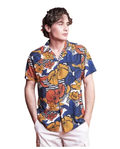 camicia da bowling multicolor da uomo con fantasia hawaiana | IMPURE