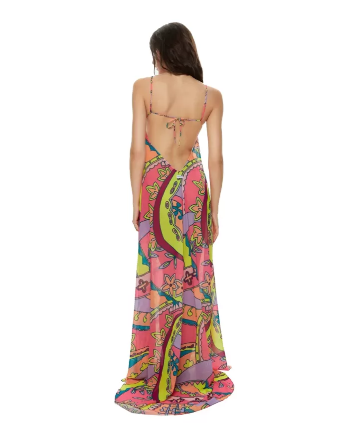 abito lungo rosa da donna con fantasia floreale | ME FUI abito lungo rosa da donna con fantasia floreale | ME FUI