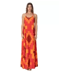 ME FUI Abito Donna MF23-0376X1 P-EM PL lungo con fantasia geometrica e gonna svasata 01 ARANCIO ME FUI Abito Donna MF23-0376X1 P-EM PL lungo con fantasia geometrica e gonna svasata 01 ARANCIO