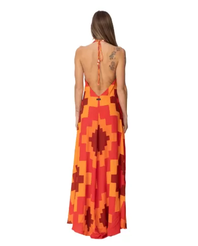 ME FUI Abito Donna MF23-0376X1 P-EM PL lungo con fantasia geometrica e gonna svasata 01 ARANCIO ME FUI Abito Donna MF23-0376X1 P-EM PL lungo con fantasia geometrica e gonna svasata 01 ARANCIO