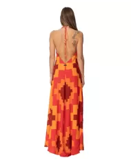 ME FUI Abito Donna MF23-0376X1 P-EM PL lungo con fantasia geometrica e gonna svasata 01 ARANCIO ME FUI Abito Donna MF23-0376X1 P-EM PL lungo con fantasia geometrica e gonna svasata 01 ARANCIO