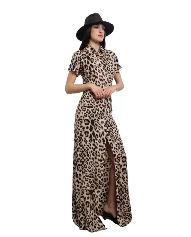 abito lungo maculato da donna con fantasia leopardata | ME FUI abito lungo maculato da donna con fantasia leopardata | ME FUI