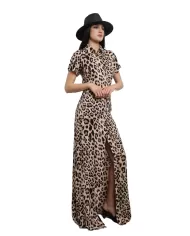 abito lungo maculato da donna con fantasia leopardata | ME FUI abito lungo maculato da donna con fantasia leopardata | ME FUI