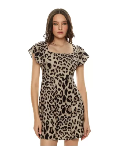 abito corto maculato da donna con fantasia leopardata | ME FUI abito corto maculato da donna con fantasia leopardata | ME FUI