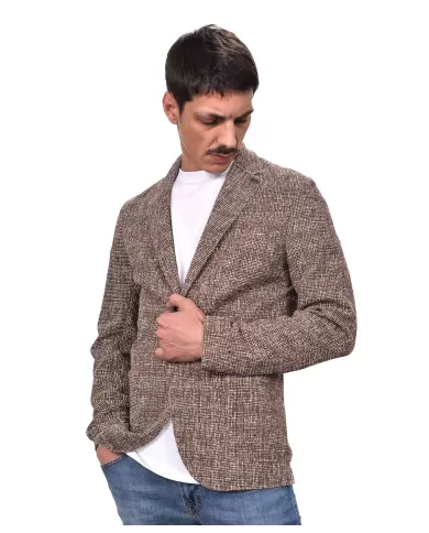 giacca blazer ruggine da uomo con pendaglio logato su risvolto | BOB giacca blazer ruggine da uomo con pendaglio logato su risvolto | BOB