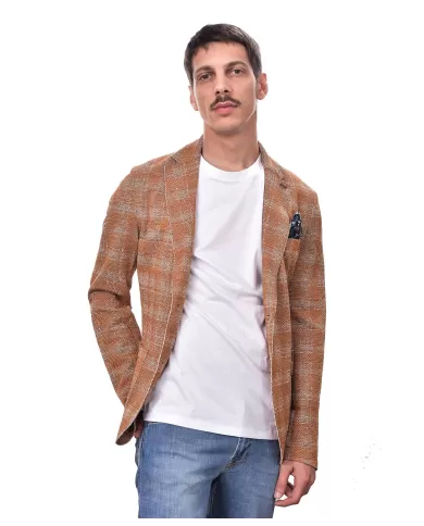 giacca blazer arancio da uomo con lavorazione a quadri | BOB giacca blazer arancio da uomo con lavorazione a quadri | BOB