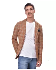 giacca blazer arancio da uomo con lavorazione a quadri | BOB