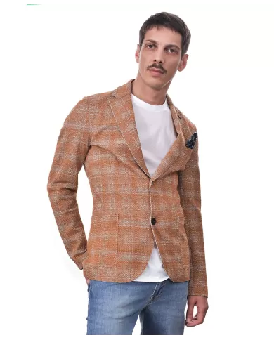 giacca blazer arancio da uomo con lavorazione a quadri | BOB giacca blazer arancio da uomo con lavorazione a quadri | BOB