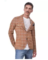 giacca blazer arancio da uomo con lavorazione a quadri | BOB