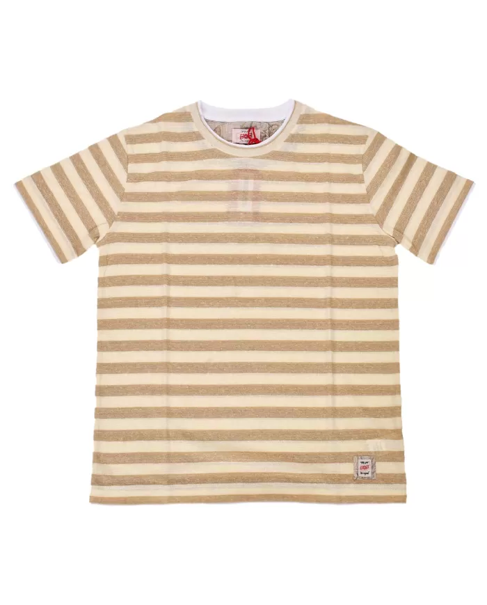 t-shirt bianca e beige da uomo TRAFORATA con motivo a righe | BOB