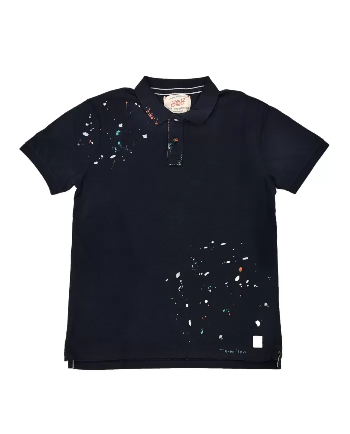 polo navy da uomo con DETTAGLI RICAMATI e MACCHIE stampate | BOB