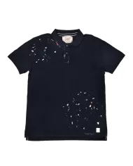 polo navy da uomo con DETTAGLI RICAMATI e MACCHIE stampate | BOB