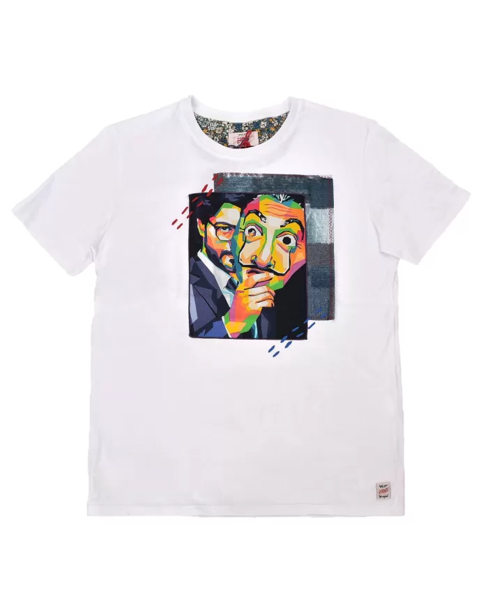 t-shirt bianca da uomo con stampa SALVADOR DALI' e RICAMI | BOB