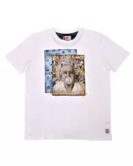 t-shirt bianca da uomo con stampa ELIZABETH QUEEN e RICAMI | BOB