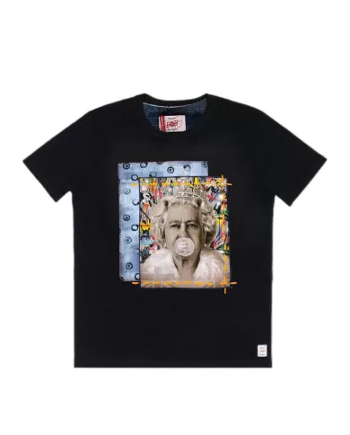 t-shirt nera da uomo con stampa ELIZABETH QUEEN e RICAMI | BOB t-shirt nera da uomo con stampa ELIZABETH QUEEN e RICAMI | BOB
