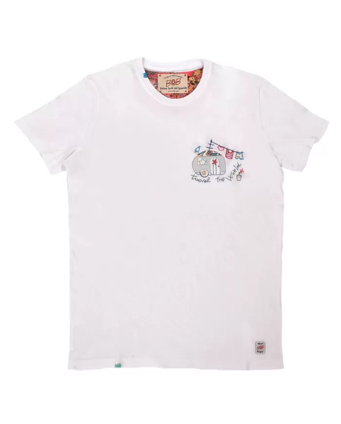 t-shirt bianca da uomo con ricamo in contrasto | BOB