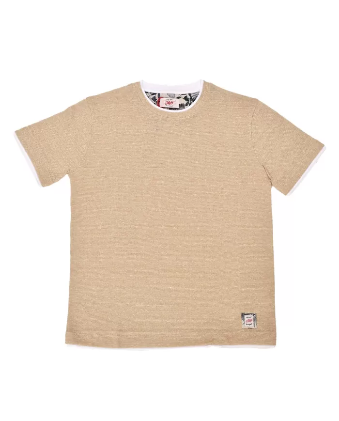 t-shirt naturale da uomo con GIROCOLLO tondo a COSTINE | BOB
