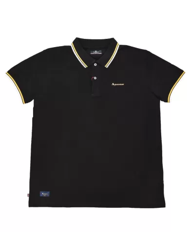polo nera da uomo con dettagli stripes e logo | AQUASCUTUM polo nera da uomo con dettagli stripes e logo | AQUASCUTUM
