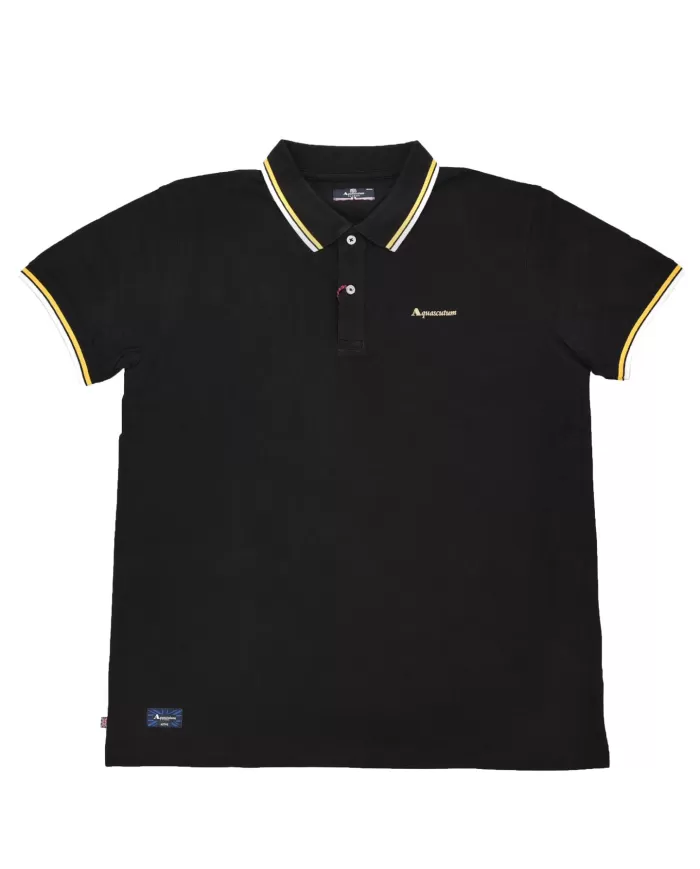 polo nera da uomo con dettagli stripes e logo | AQUASCUTUM polo nera da uomo con dettagli stripes e logo | AQUASCUTUM