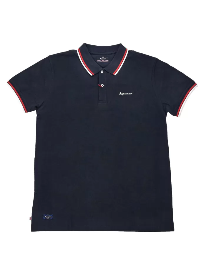 polo navy da uomo con dettagli stripes e logo | AQUASCUTUM polo navy da uomo con dettagli stripes e logo | AQUASCUTUM