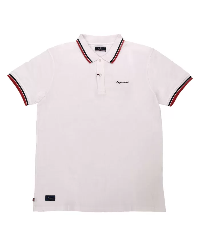 polo bianco ottico da uomo con dettagli stripes e logo | AQUASCUTUM polo bianco ottico da uomo con dettagli stripes e logo | AQUASCUTUM