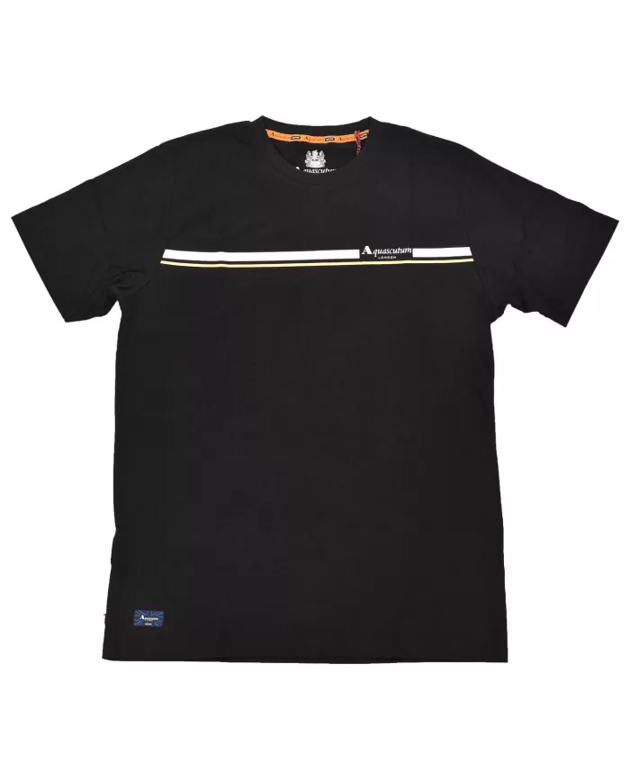 t-shirt nera da uomo con stripes logata | AQUASCUTUM t-shirt nera da uomo con stripes logata | AQUASCUTUM