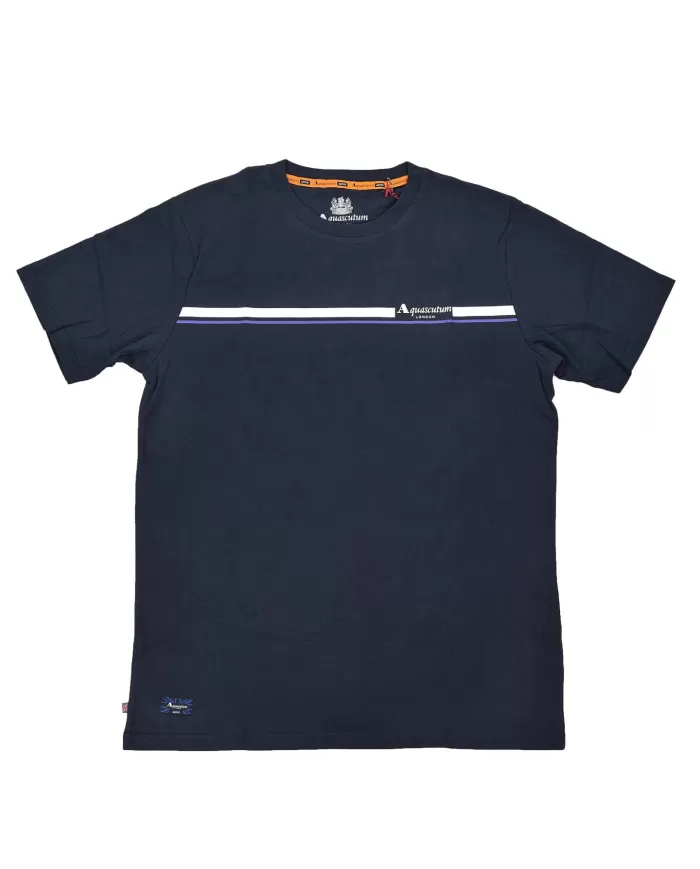 t-shirt navy da uomo con stripes logata | AQUASCUTUM t-shirt navy da uomo con stripes logata | AQUASCUTUM