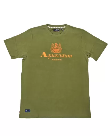 t-shirt verde militare uomo con stampa logata sul petto | AQUASCUTUM t-shirt verde militare uomo con stampa logata sul petto | AQUASCUTUM