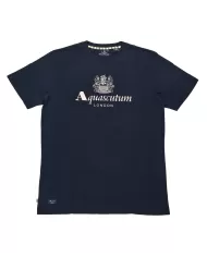 t-shirt navy da uomo con stampa logata sul petto | AQUASCUTUM
