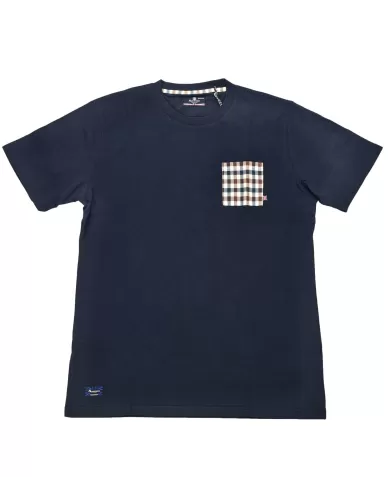 t-shirt navy da uomo con fantasia a quadri su taschino | AQUASCUTUM t-shirt navy da uomo con fantasia a quadri su taschino | AQUASCUTUM